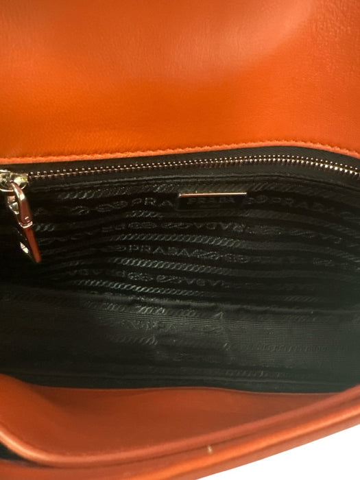 Prada Clay Orange Saffiano Leather Glossy Silver Tone Hardware Shoulder Bag Clay Orange