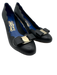 Salvatore Ferragamo Shoe Size 7 Black Leather Upper Bow Scalloped Edge Pumps Black / 7