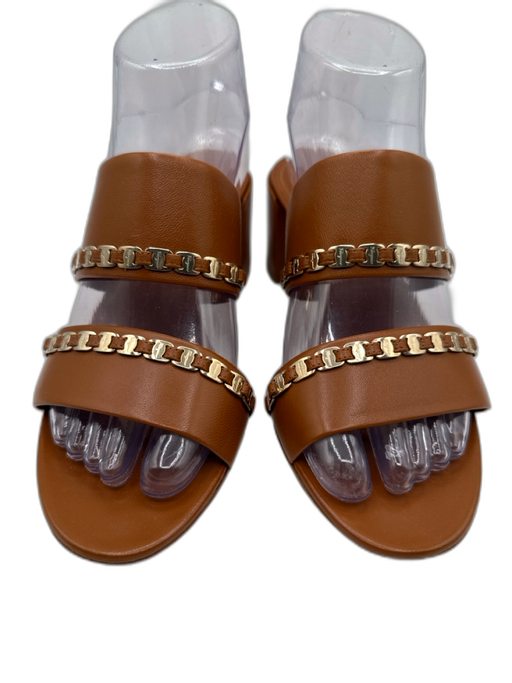 Salvatore Ferragamo Shoe Size 7 Tan Leather Upper Gold Tone Details Mule Sandals Tan / 7