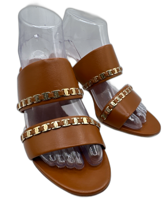 Salvatore Ferragamo Shoe Size 7 Tan Leather Upper Gold Tone Details Mule Sandals Tan / 7