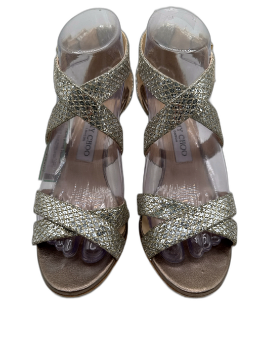 Jimmy Choo Shoe Size 37.5 Champagne Gold textile upper Glitter Strappy Sandals Champagne Gold / 37.5