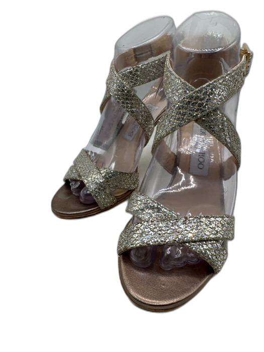 Jimmy Choo Shoe Size 37.5 Champagne Gold textile upper Glitter Strappy Sandals Champagne Gold / 37.5