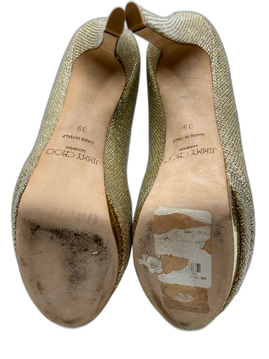 Jimmy Choo Shoe Size 39 Gold Glitter Leather Lining Peep Toe Stiletto Pumps Gold / 39