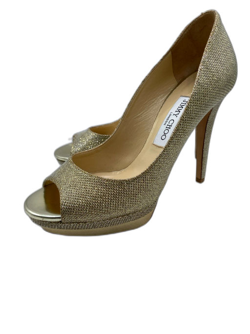 Jimmy Choo Shoe Size 39 Gold Glitter Leather Lining Peep Toe Stiletto Pumps Gold / 39