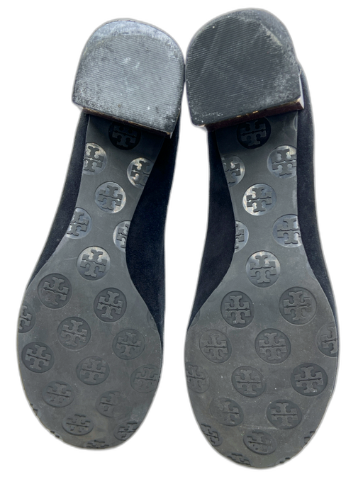 Tory Burch Shoe Size 9 Black & Gold Leather Suede Stacked Heel Metal Logo Pumps Black & Gold / 9