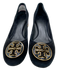 Tory Burch Shoe Size 9 Black & Gold Leather Suede Stacked Heel Metal Logo Pumps Black & Gold / 9