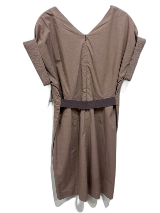 Brunello Cucinelli Size Medium Taupe Brown Cotton Short Cap Sleeve V Neck Dress Taupe Brown / Medium