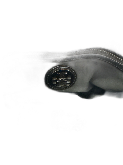 Tory Burch Black Leather Shiny Clutch Gunmetal Hardware Snap Button Closure Bag Black / Small