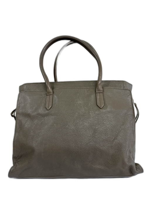 Tory Burch Taupe Gray Leather Tote Double Handle Top Zip Logo Bag Taupe Gray / Medium