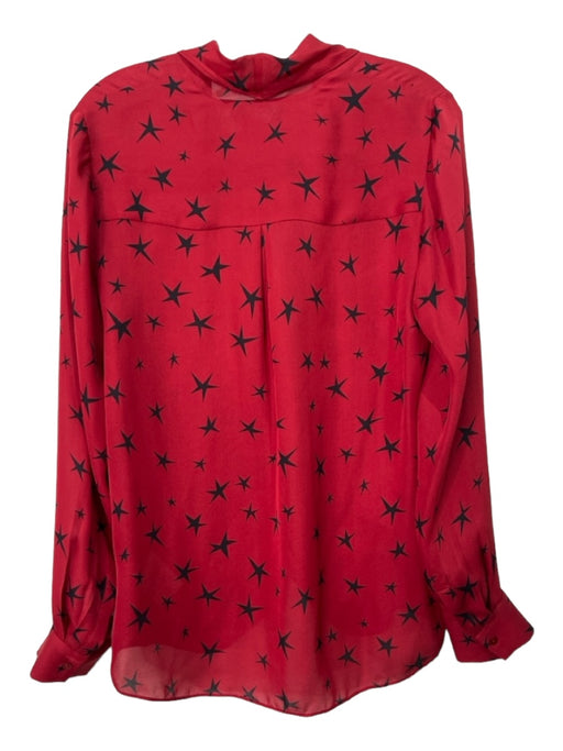 L'agence Size S Red & Black Silk V Neck Star Long Sleeve Top Red & Black / S
