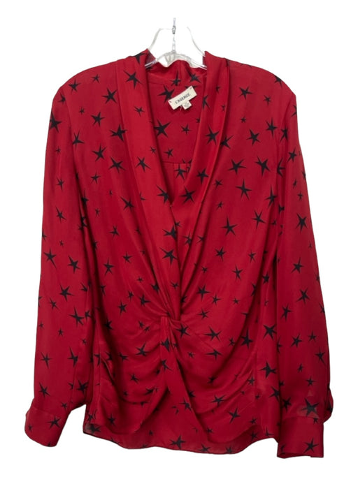 L'agence Size S Red & Black Silk V Neck Star Long Sleeve Top Red & Black / S
