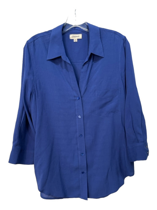 L'agence Size M Blue Viscose Collar Button Up Long Sleeve Chest Pocket Top Blue / M