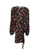 A.L.C. Size 8 Black, Pink, Orange Silk Floral Wrap Puff Sleeve Knee length Dress Black, Pink, Orange / 8