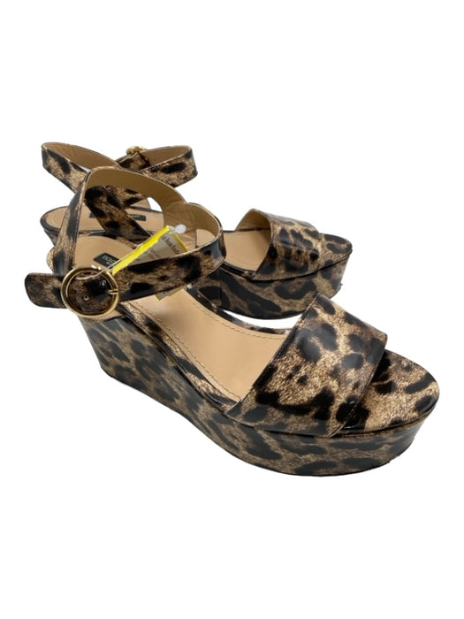 Dolce & Gabbana Shoe Size 39 Brown & Tan Patent Animal Print Ankle Strap Wedges Brown & Tan / 39