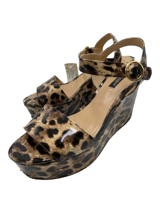 Dolce & Gabbana Shoe Size 39 Brown & Tan Patent Animal Print Ankle Strap Wedges Brown & Tan / 39