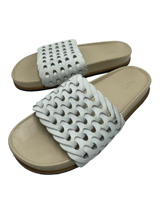 Rag & Bone Shoe Size 9 Beige & White Leather Open Toe & Heel Woven Slide Sandals Beige & White / 9