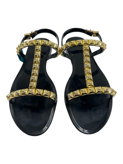 Stuart Weitzman Shoe Size 9 Black & Gold Rubber open toe Ankle Strap Sandals Black & Gold / 9