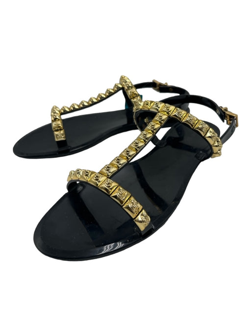 Stuart Weitzman Shoe Size 9 Black & Gold Rubber open toe Ankle Strap Sandals Black & Gold / 9