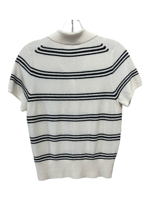 Madewell Size M White & Black Viscose Blend Striped Collared Button Up Knit Top White & Black / M