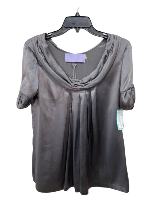 Vera Wang Lavender Size 4 Gray Silk Gathered Neckline Short Sleeve Top Gray / 4