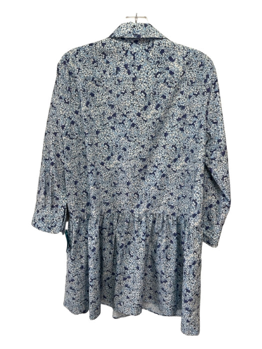 Tuckernuck Size M Blue & White Polyester Floral Collared Button Up Dress Blue & White / M