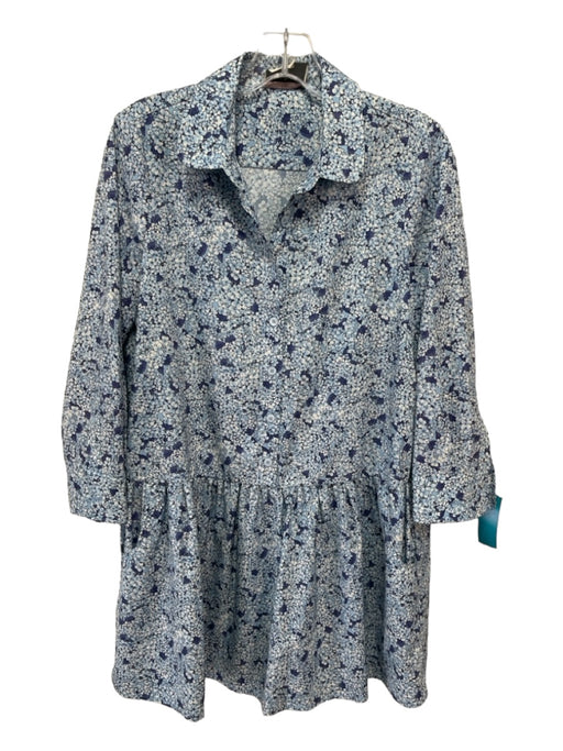 Tuckernuck Size M Blue & White Polyester Floral Collared Button Up Dress Blue & White / M