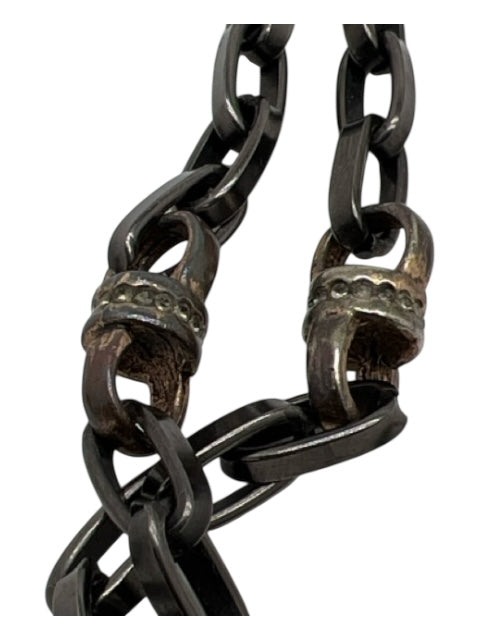 Lanvin Pewter Metal Pave Crystal Chain Link Long Necklace Pewter