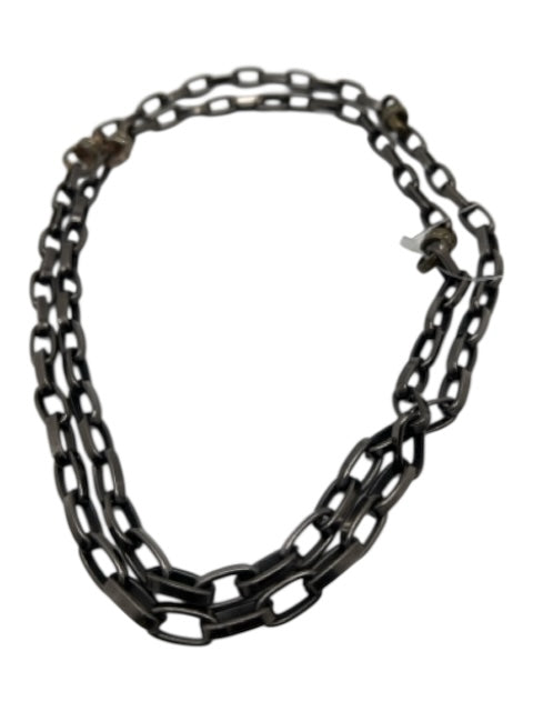 Lanvin Pewter Metal Pave Crystal Chain Link Long Necklace Pewter