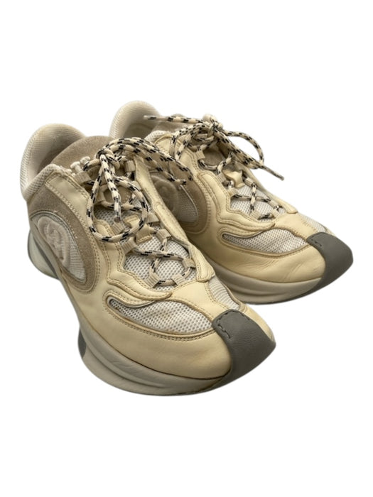 Gucci Shoe Size 39 Beige, White, Gray Leather Upper Fabric Block GG Sneakers Beige, White, Gray / 39