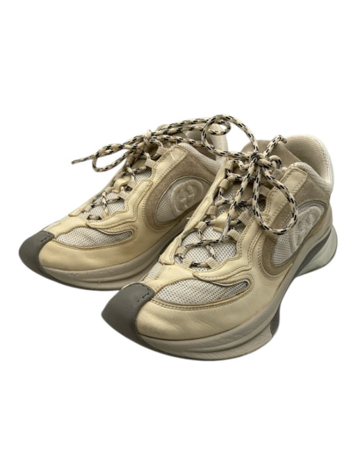 Gucci Shoe Size 39 Beige, White, Gray Leather Upper Fabric Block GG Sneakers Beige, White, Gray / 39