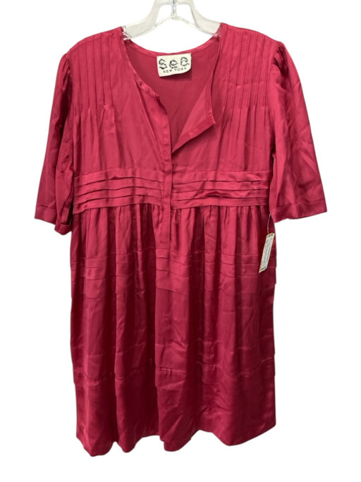 Sea New York Size S Red Viscose & Cotton Satin Short Sleeve Pleat Detail Dress Red / S