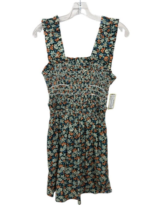 Sea New York Size XS Green, Blue & Orange Print Ruffle Strap Floral Dress Green, Blue & Orange Print / XS