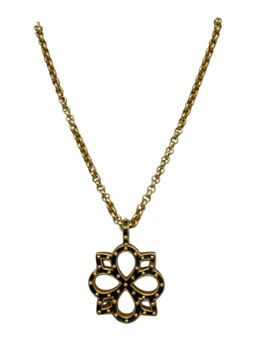 Julie Vos Gold & Black Gold Tone Metal Chain Quatrefoil Pendant Necklace Gold & Black