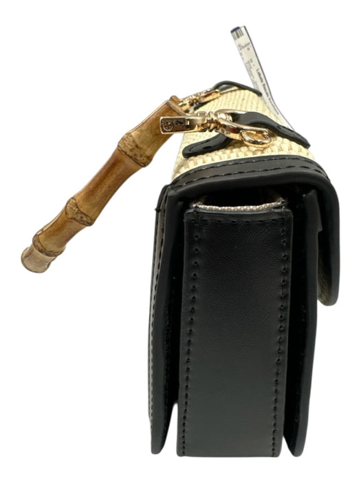 Tiffany & Fred Beige & Black Straw & Leather Woven Flap Toggle Clasp Bag Beige & Black