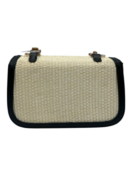 Tiffany & Fred Beige & Black Straw & Leather Woven Flap Toggle Clasp Bag Beige & Black