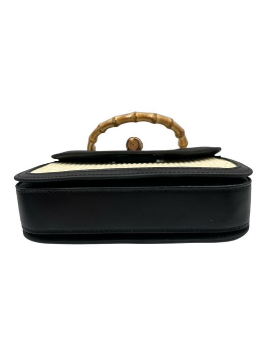 Tiffany & Fred Beige & Black Straw & Leather Woven Flap Toggle Clasp Bag Beige & Black