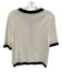 Veronica Beard Size M Cream White & Black Cotton Ribbed Knit Scalloped Edge Top Cream White & Black / M