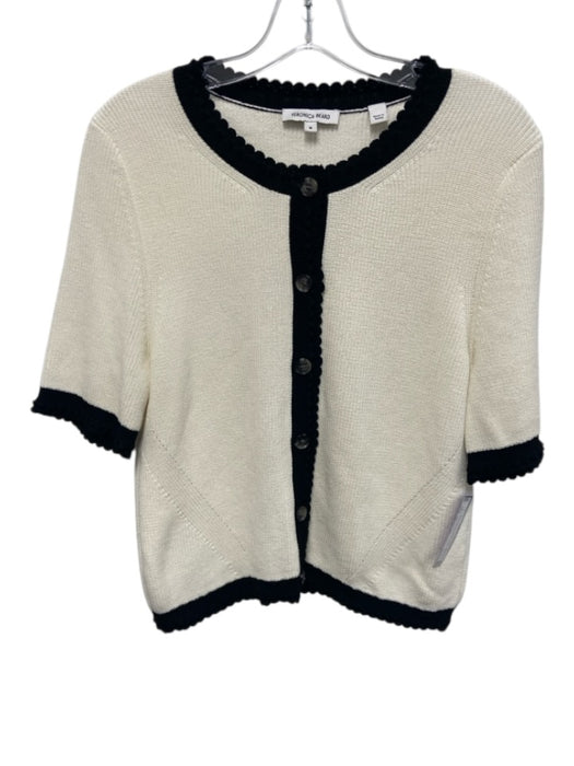 Veronica Beard Size M Cream White & Black Cotton Ribbed Knit Scalloped Edge Top Cream White & Black / M