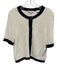 Veronica Beard Size M Cream White & Black Cotton Ribbed Knit Scalloped Edge Top Cream White & Black / M