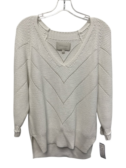 Brochu Walker Size M White Cotton Knit 3/4 Sleeve V Neck Chevron Detail Sweater White / M