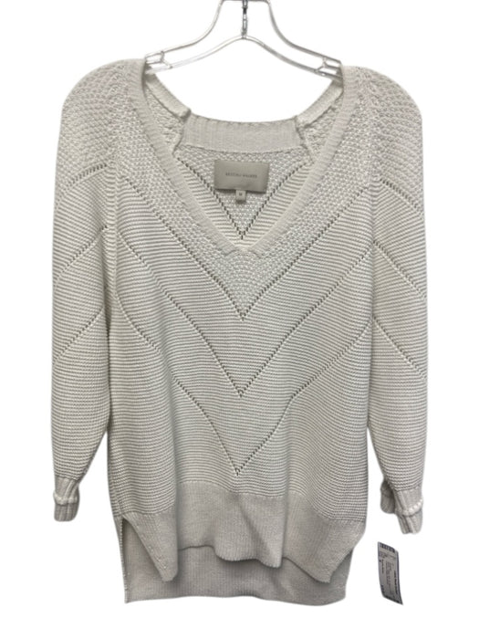 Brochu Walker Size M White Cotton Knit 3/4 Sleeve V Neck Chevron Detail Sweater White / M