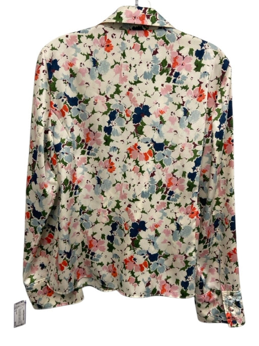 Cinq a Sept Size M Cream White & Multi Polyester Floral Long Sleeve Wrap Top Cream White & Multi / M