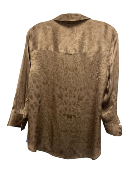 L'agence Size M Brown Silk 3/4 Sleeve Abstract Print Button Up Shirt Top Brown / M