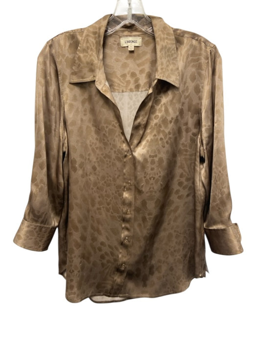 L'agence Size M Brown Silk 3/4 Sleeve Abstract Print Button Up Shirt Top Brown / M