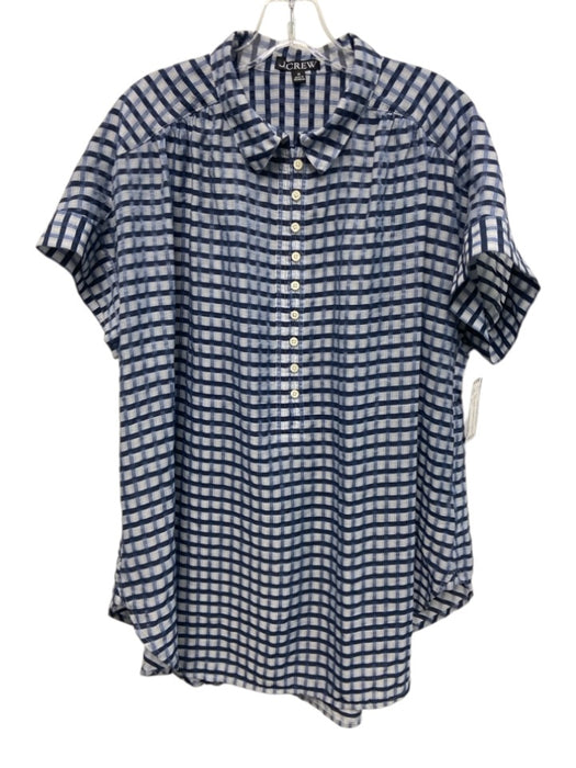 J. Crew Size M Mixed Blues Polyamide Blend Gingham Short Sleeve 1/2 Button Top Mixed Blues / M