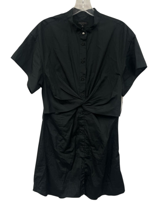Rag & Bone Size 8 Black Cotton Short Sleeve Twist Front decorative buttons Dress Black / 8