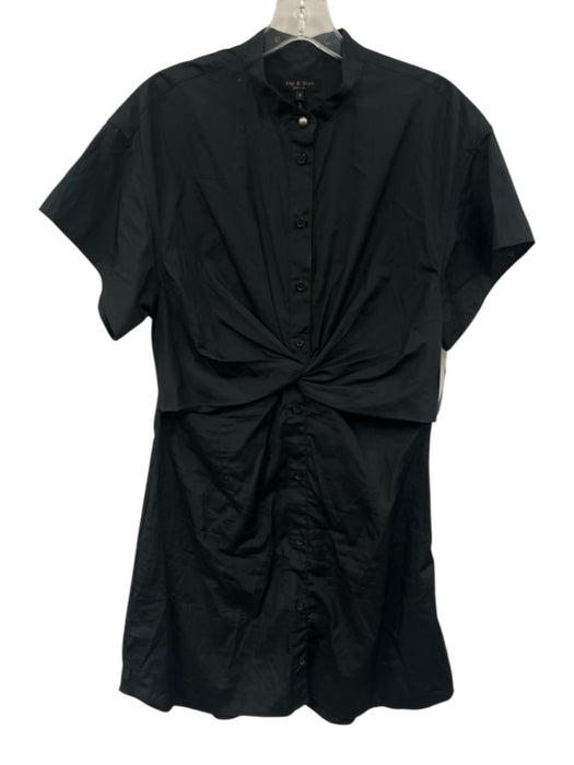 Rag & Bone Size 8 Black Cotton Short Sleeve Twist Front decorative buttons Dress Black / 8