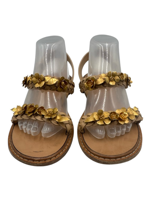 Valentino Garavani Shoe Size 40 Beige & Gold Tone Leather Upper Flat Sandals Beige & Gold Tone / 40