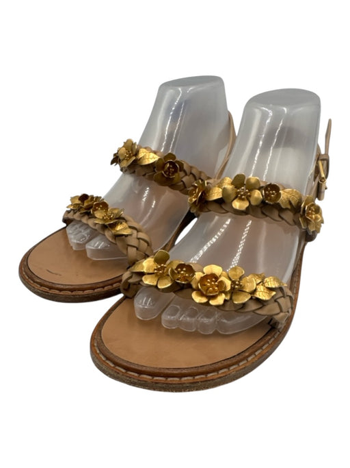 Valentino Garavani Shoe Size 40 Beige & Gold Tone Leather Upper Flat Sandals Beige & Gold Tone / 40