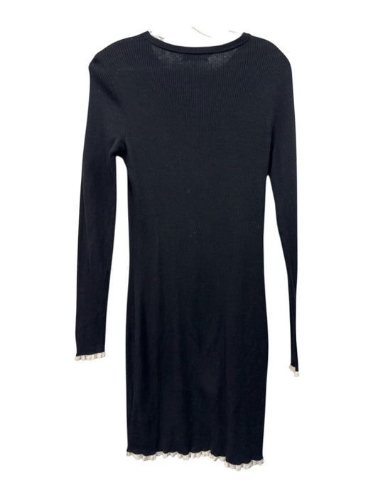 Equipment Size M Black Cotton & Silk Long Sleeve Knit Lettuce Hem Midi Dress Black / M